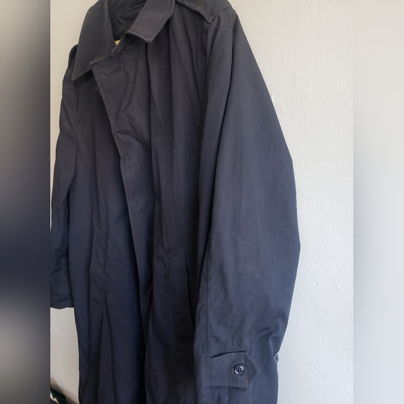 Vintage mens 42R US Navy military blue trench overcoat all weather w/liner large - Picture 2 of 8
